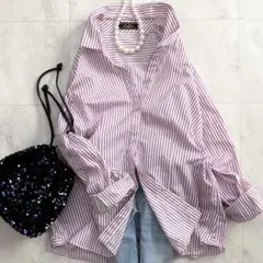 美品Leilianレリアン大きいサイズ13+ ピンクストライプ コットンブラウス