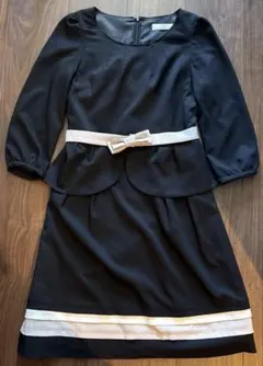 ネットディマミーナ　黒　リボン　ワンピース　膝丈　ミニ　2way XS 七分袖