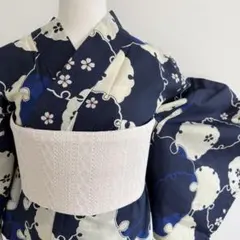 浴衣　雪輪　桜　紺　ネイビー　クール　既成Lサイズのサムネイル