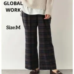 【美品】グローバルワーク あったか ウツクシルエット ワイドパンツ M チェック