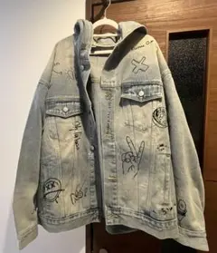 グラフィックプリント付きデニムジャケット XXL