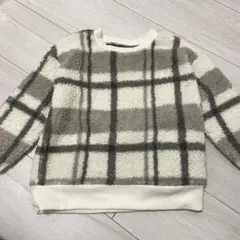 チェック柄フリーストレーナー　ボア　110cm くすみカラー　ナチュラル　男女