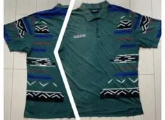 90s VINTAGE adidas 幾何学 ネイティブ 総柄 ポロシャツ XL