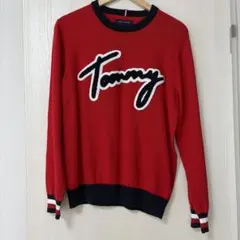 TOMMY HILFIGER 長袖ニット ロゴ刺繍 レッド M