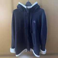 BURBERRY ブラックレーベル フリース裏地 フード付きパーカー 黒