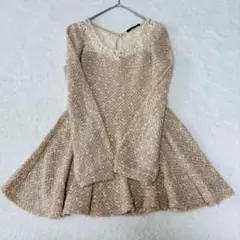 one way ツイード レース フレアワンピース ベルスリーブ ベージュM