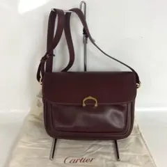 カルティエ マストライン ショルダーバッグ レザー ワインレッド ゴールド金具