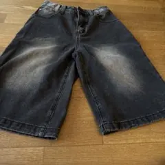 ダークグレー コットン ワイドレッグショートパンツ