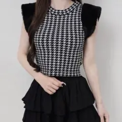 Lumignon Houndstooth fur knit top ピンク - メルカリ