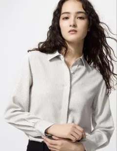 UNIQLO ストライプ　レーヨンブラウス　グレー S