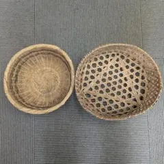 天然竹製 ざる 2点セット 丸型　レトロ