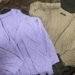 ラベンダー ケーブル編み ニットカーディガンセット