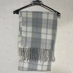 グレー チェック柄 マフラー フリンジ付き