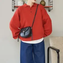 ニット ポロ　レッド 長袖　FREAK'S STORE