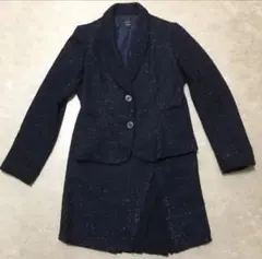 スーツ ツイード スカート 紺色 ラメ スーツ上下 セットアップ ビジネススーツ