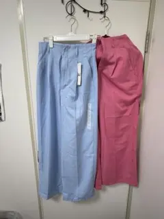 水色とピンクのカラースラックスセット