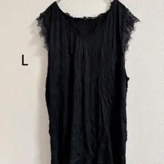 【L】レース付き ブラック タンクトップ