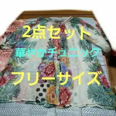 華やかシアーチュニック。二点セット。フリーサイズ。