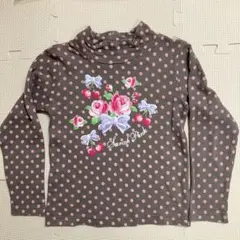 キッズ 長袖 カットソー 茶色 ピンク ドット柄 リボン 花 キラキラ 130