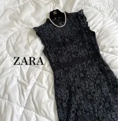 【美品】ザラ　総レース　ロング丈　ワンピース　ドレス　グリーン　サイズM