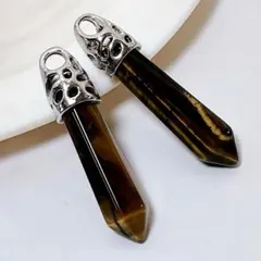 B59/天然石◇タイガーアイ　ペンデュラム形　ペンダントトップ　2個