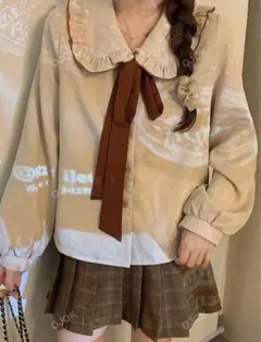 SHEIN リボン付き長袖ブラウス コーデュロイ フリーサイズ