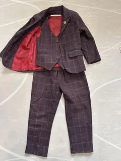 フォーマルスーツ 3点セット 紫 チェック柄