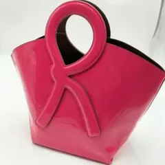 【エナメル】【トートバッグ】ピンク ハンドル付きトートバッグ　袋付き