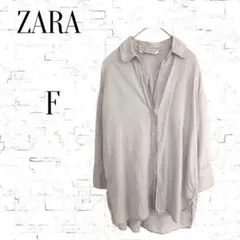 【ザラ】リネン100%　長袖シャツ　ブラウス　ライトグレー　 S