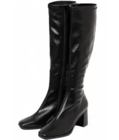 R&E ブラックロングブーツ スクエアトゥ