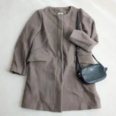 ノーリーズ◇ノーカラーコート 比翼デザイン 上品 きれいめカジュアル 40