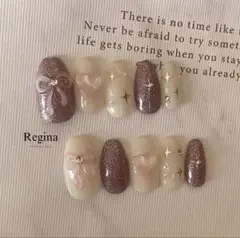 R22 リボン ピンク ハート キラキラ ワンホン 韓国 y2kネイルチップ