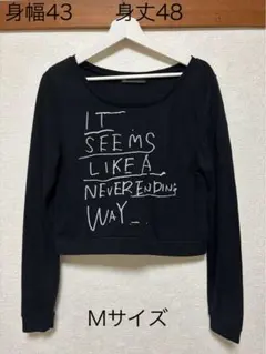 Mサイズ 長袖Tシャツ 黒 ブラック 英字プリント クロップド丈