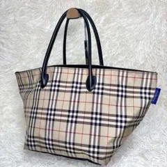 バーバリーブルーレーベル ノバチェック 舟形 トート ナイロン レザー ベージュ