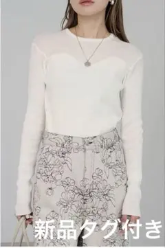 BONJOUR SAGAN シアー切り替えニット　ホワイト