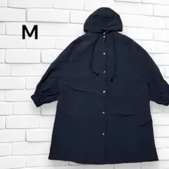 マウンテンパーカー　フードナイロン　ミドル丈コート　チャコール　フロントボタン