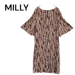 【ミリー】M ひざ丈ワンピース 総柄 美品 オシャレ チューリップ袖 フリル袖のサムネイル