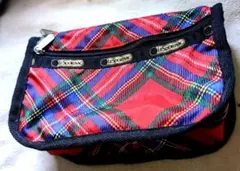 LESPORTSAC 赤タータンチェック柄ポーチ　未使用　レスポートサック