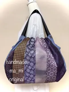 【ma_mi】畳縁グラニーバッグ紫　トートショルダー　畳ヘリバッグ　ハンドメイド