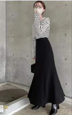 m*可様 黒 マーメイドスカート ゴムウエスト GRL マーメイドフレアスカート