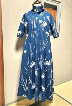 美品】ふりふ 和柄 花柄 半袖 ロング シャツワンピース フリーサイズ