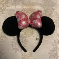 ディズニー　ミニー　リボン　スパンコール　カチューシャ　ピンク