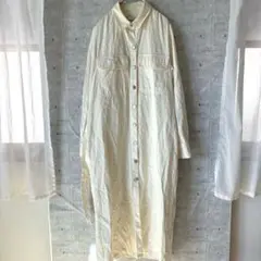 【ZARA】ロングワンピース　ウエストリボン　美品　 コットン×リネン生地