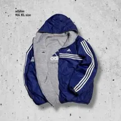 90s 古着adidas リバーシブル ナイロン×スウェットジャケットXL刺繍