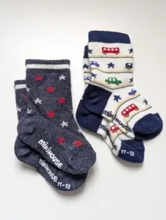 【ミキハウス】 〈2点セット〉ベビー靴下 11-13cm 星柄 車柄