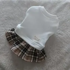 犬服白裏起毛ニットタグ付きタータンチェックワンピース