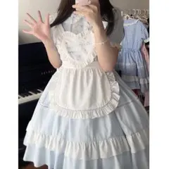 水色 ゴスロリ ロリータ ワンピース メイド エプロン アリス フリル