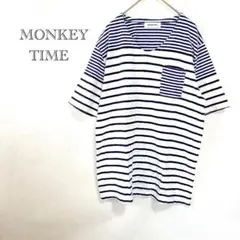 ボーダー柄VネックTシャツ S ホワイト コットン100% ゆったり シンプルのサムネイル