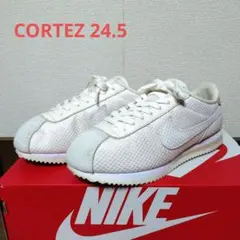 W NIKE CORTEZ オフホワイト ファブリック 24.5cm 中古品