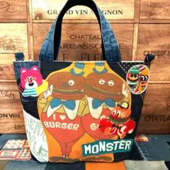 デニムリメイク トートバッグ アメリカンポップ ワッペン デニムバッグ